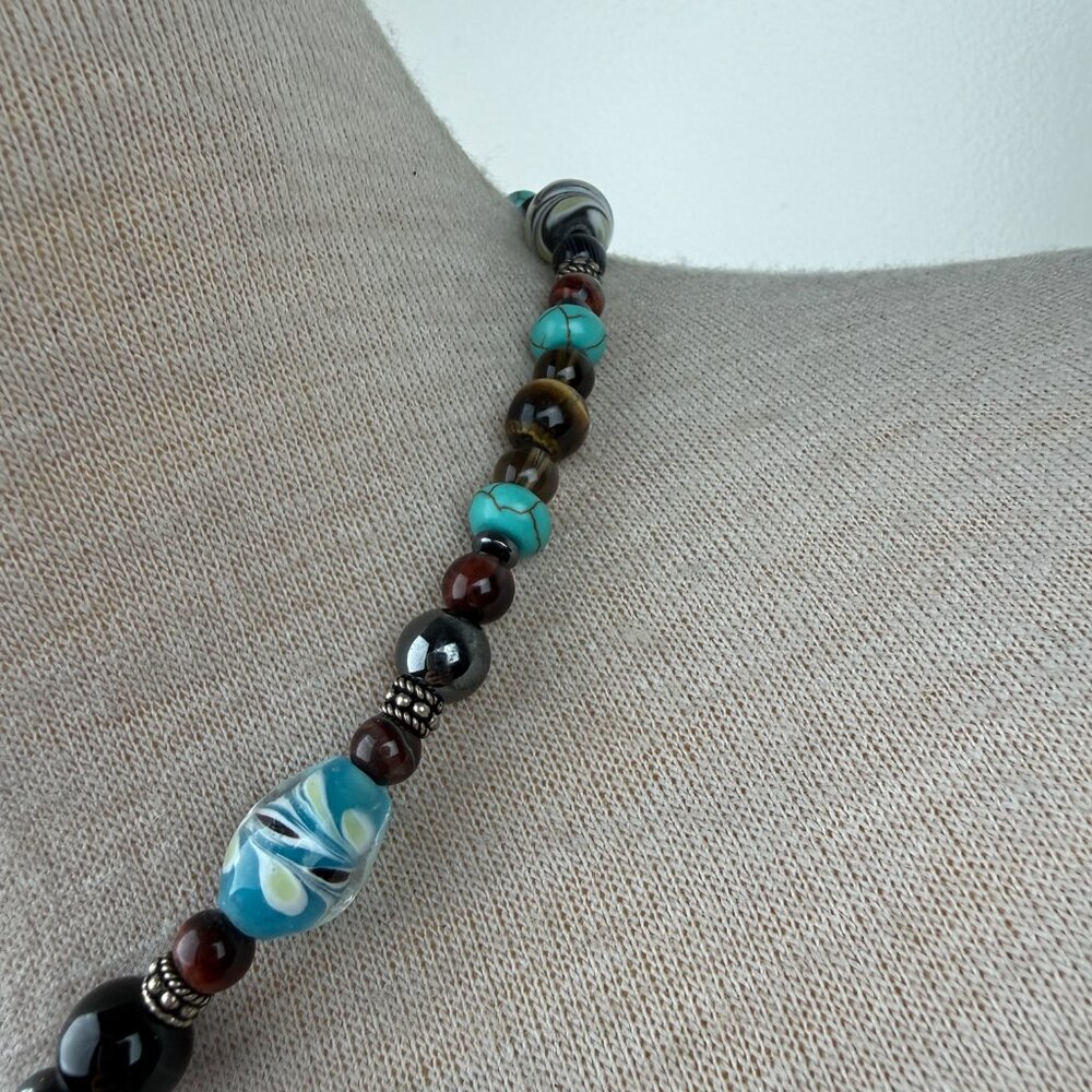 Art Glass, Howlite, Hematite, Tiger's Eye Beaded Necklace 18.5" - Picture 3 of 6